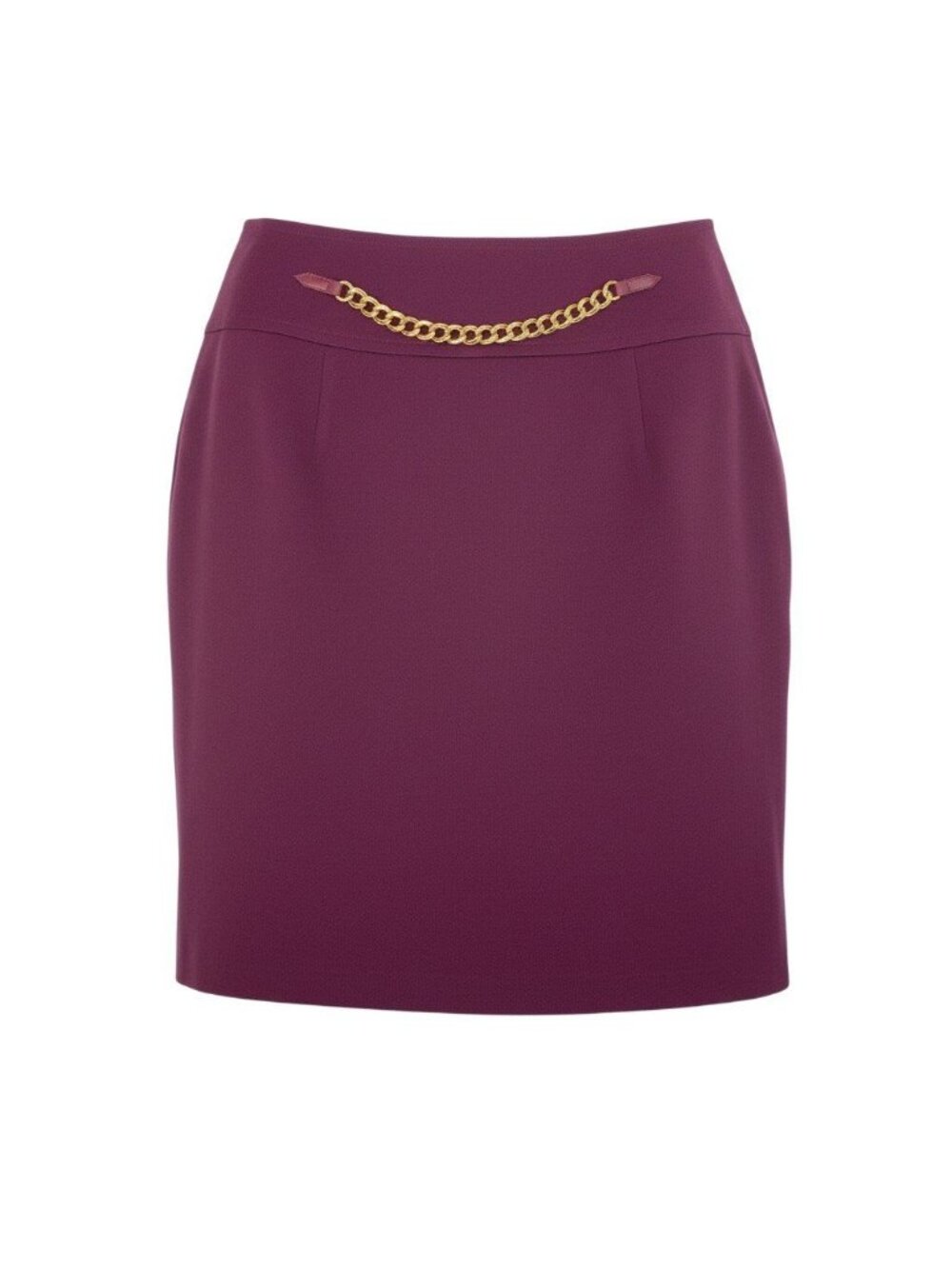 Celine Vintage Gold Chain Pencil Skirt Knee-Length Purple Wool Large 46